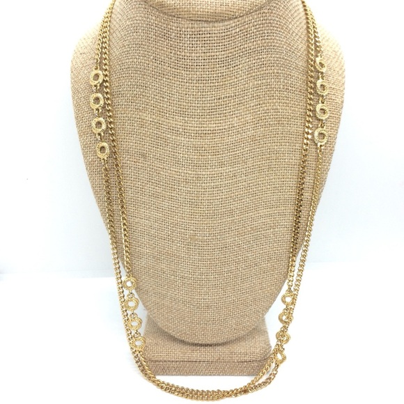 VINTAGE MONET GOLD TONE CHAIN LINK NECKLACE 27" LONG CIRCLE STATIONS LUXURIOUS - Picture 8 of 16